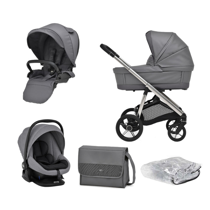 Bebecar Face Combi + Lie Flat Car Seat Travel System + Raincover, FREE Changing Bag, Shadow