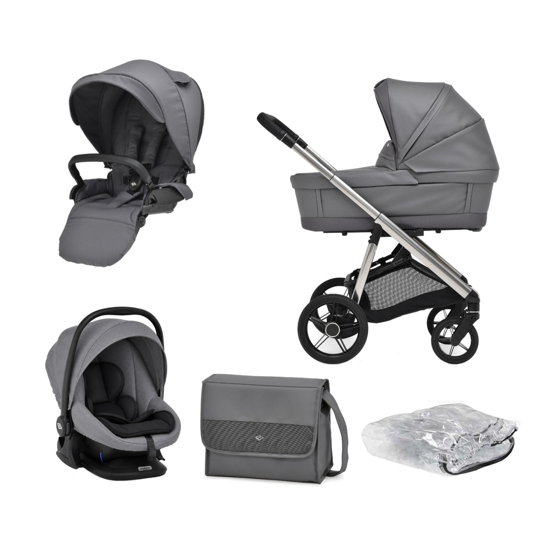 Bebecar Face Combi + Lie Flat Car Seat Travel System + Raincover, Shadow