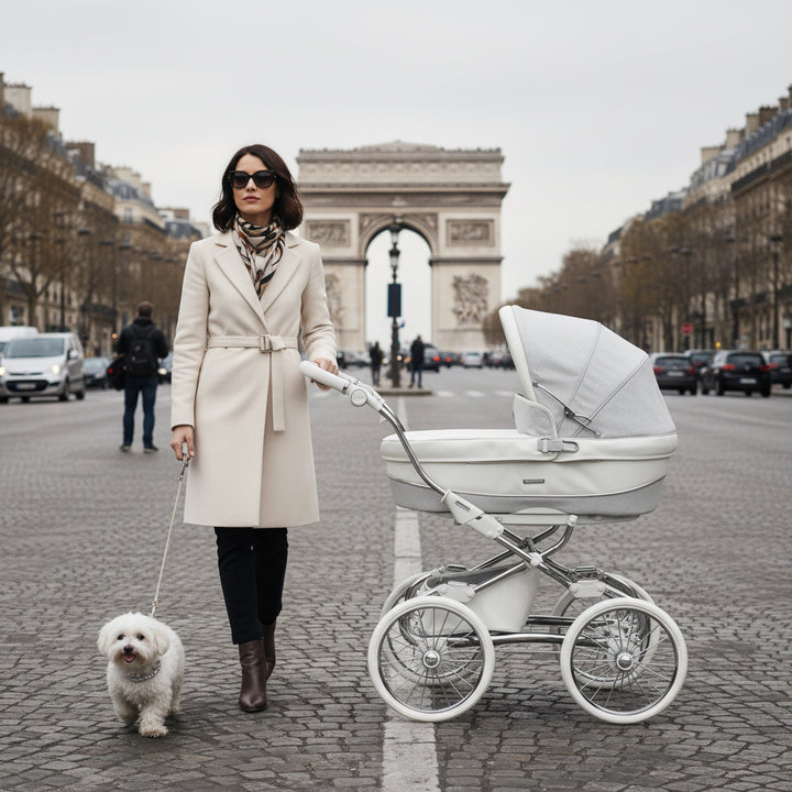Bebecar Prive Stylo Class+ 2 in 1 Pram + Raincover, FREE Changing Bag, White Sparkle