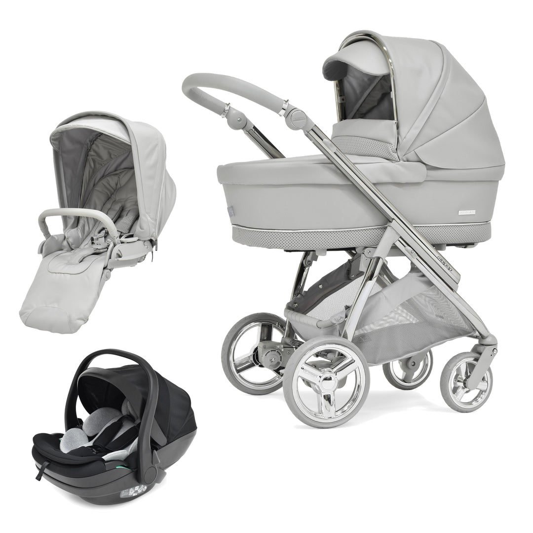 Bebecar Minipop Duo 2 in 1 Pram + New Aurea Car Seat Travel System + Raincover, Graphite