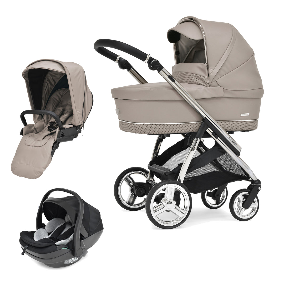 Bebecar Minipop Duo 2 in 1 Pram + New Aurea Car Seat Travel System + Raincover, Truffle