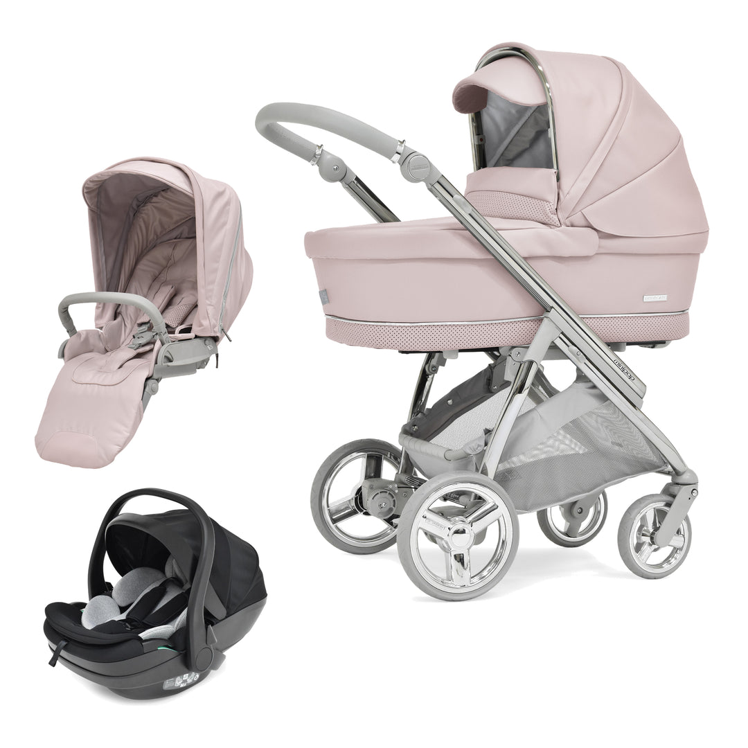 Bebecar Minipop Duo 2 in 1 Pram + New Aurea Car Seat Travel System + Raincover, Roselle