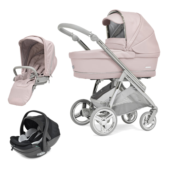 Bebecar Minipop Duo 2 in 1 Pram + New Aurea Car Seat Travel System + Raincover, Roselle