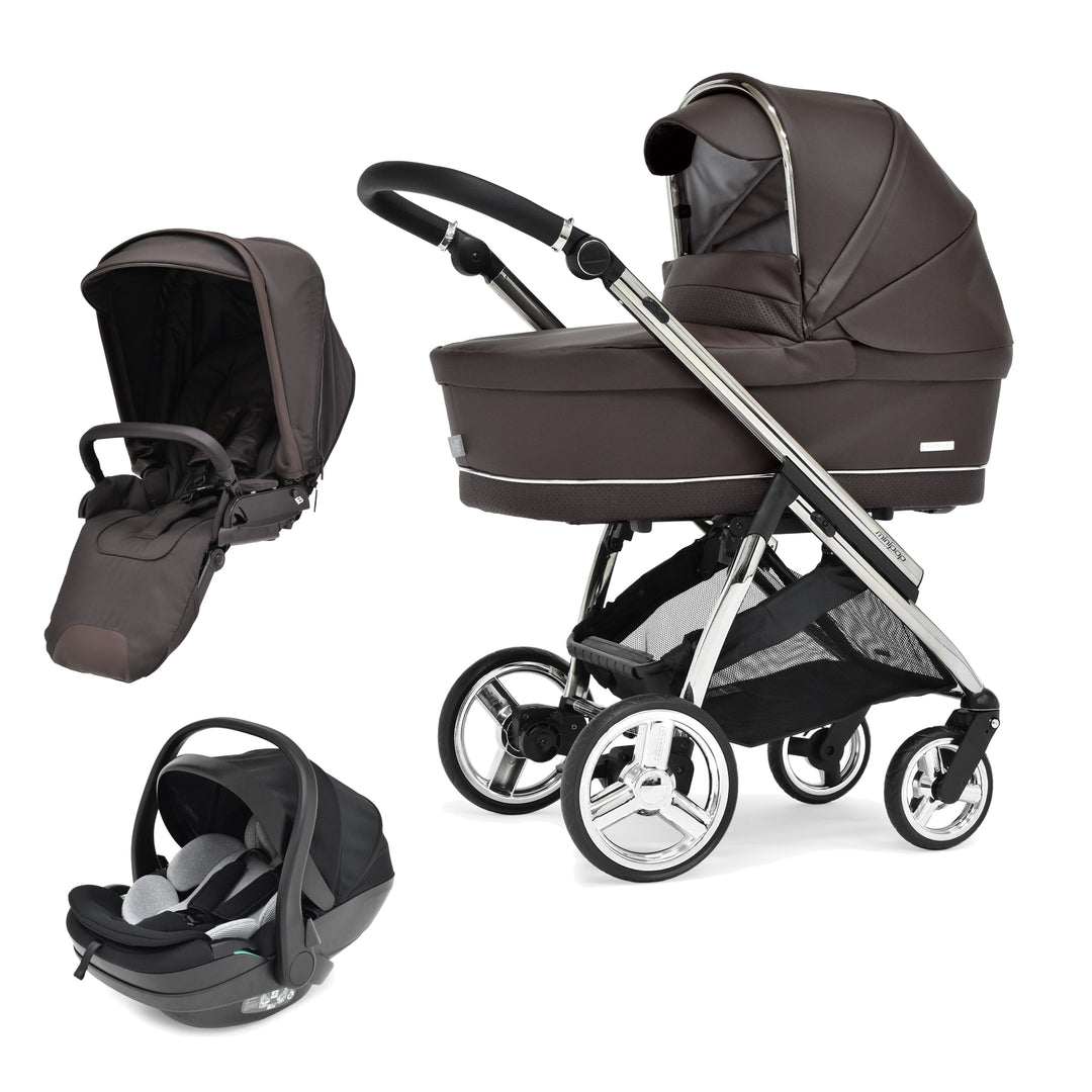 Bebecar Minipop Duo 2 in 1 Pram + New Aurea Car Seat Travel System + Raincover, Cacao