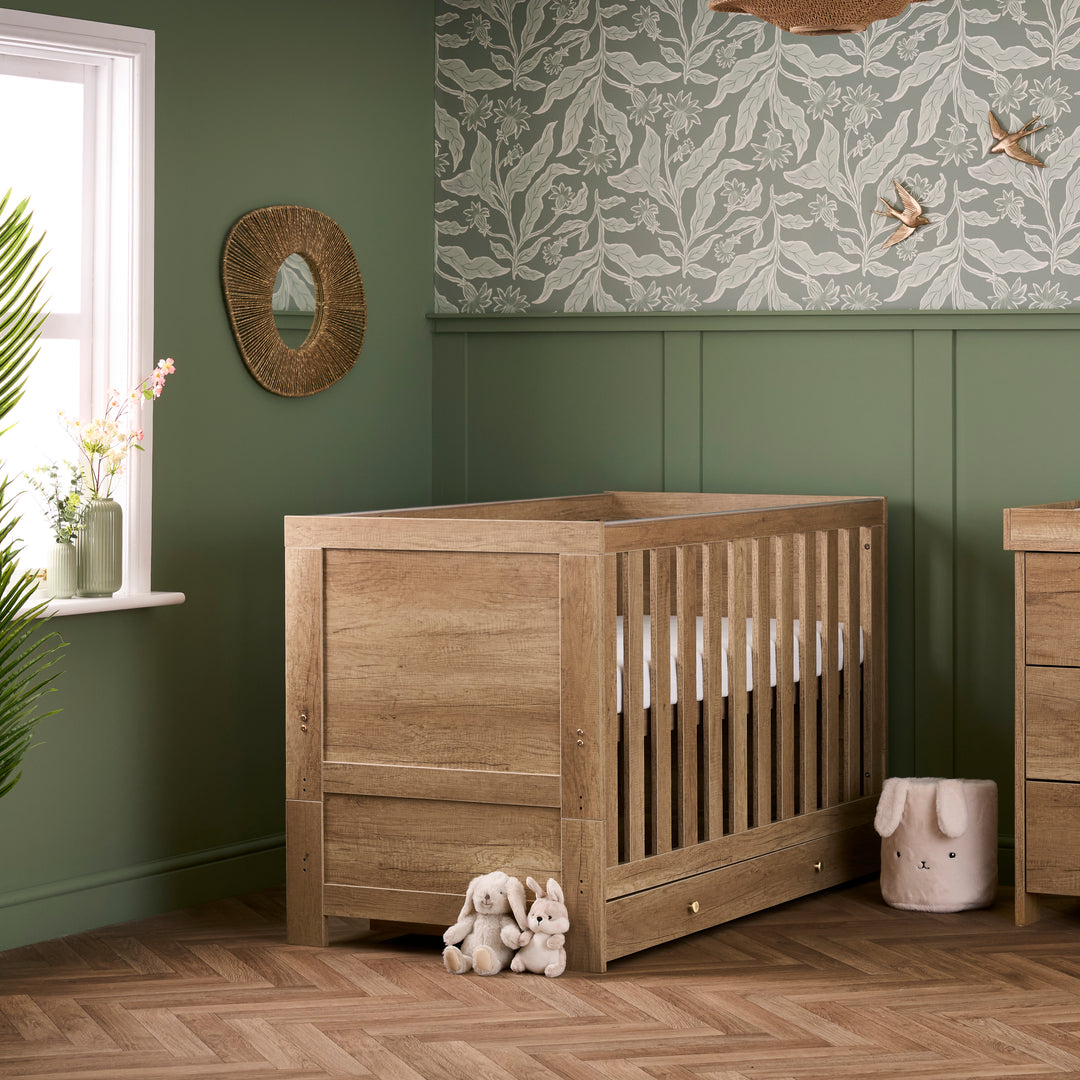 Obaby Nika Cot Bed & Under Drawer - Oak