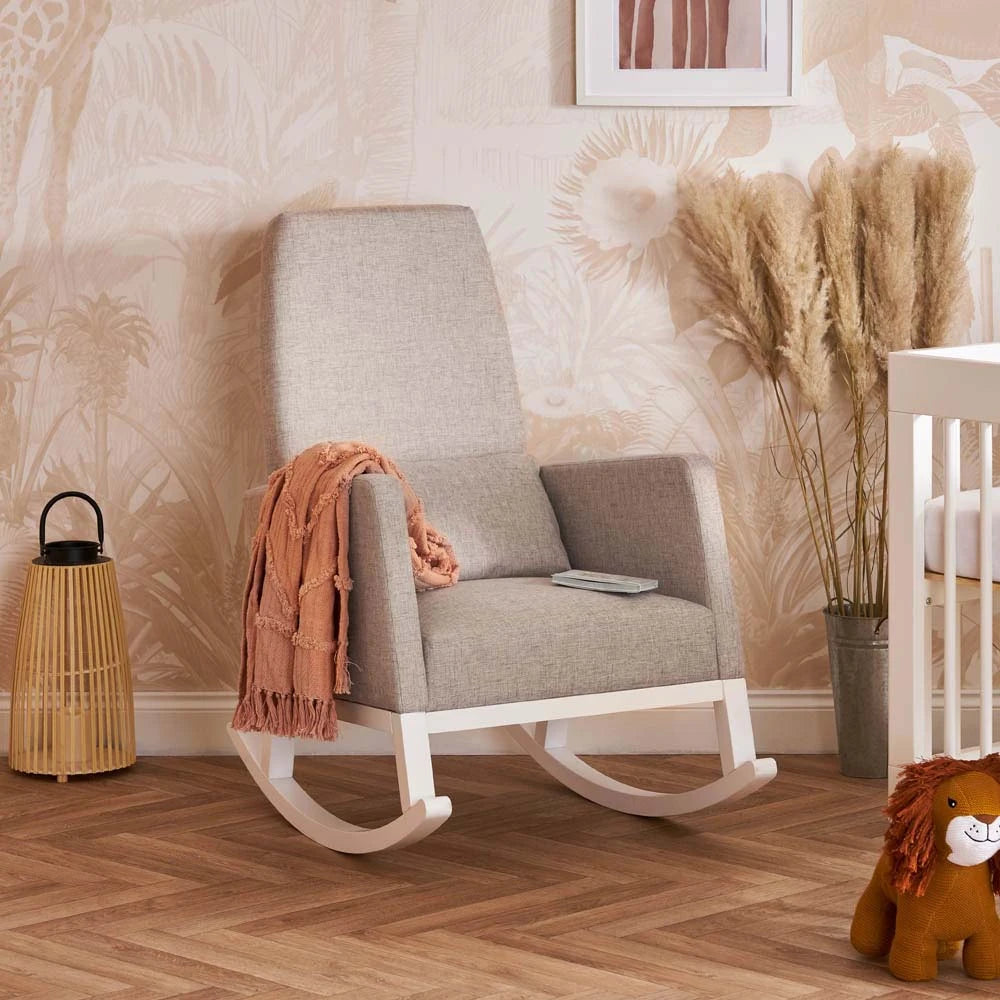 Obaby High Back Rocking Chair, White with Stone Cushions