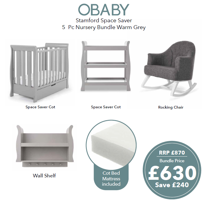 Obaby Stamford Space Saver Warm Grey 5 Piece Nursery Bundle