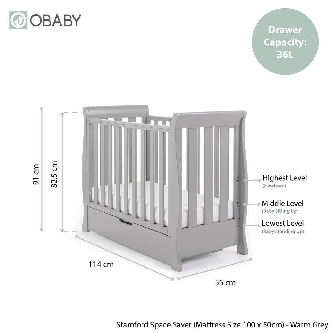 Obaby Stamford Space Saver Warm Grey 5 Piece Nursery Bundle