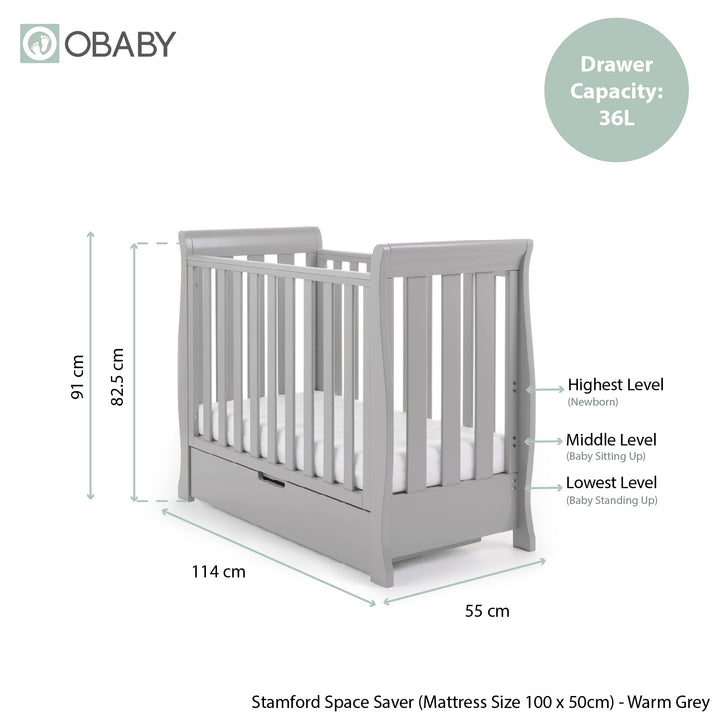 Obaby Stamford Space Saver Warm Grey 5 Piece Nursery Bundle