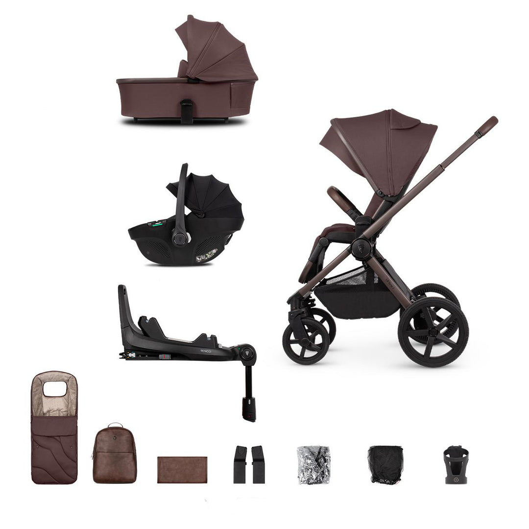 Venicci Upline 2 SE - 3 in 1 + Base Complete Travel System Bundle, Burgundy