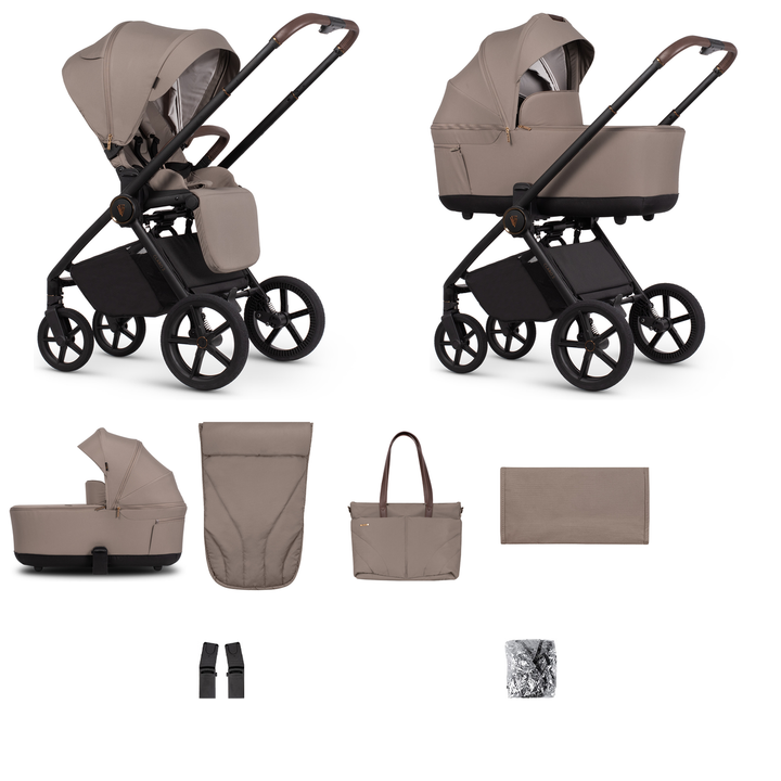 Venicci Claro 2 - 2 in 1 Pram - 8 Piece Bundle, Almond - complete bundle