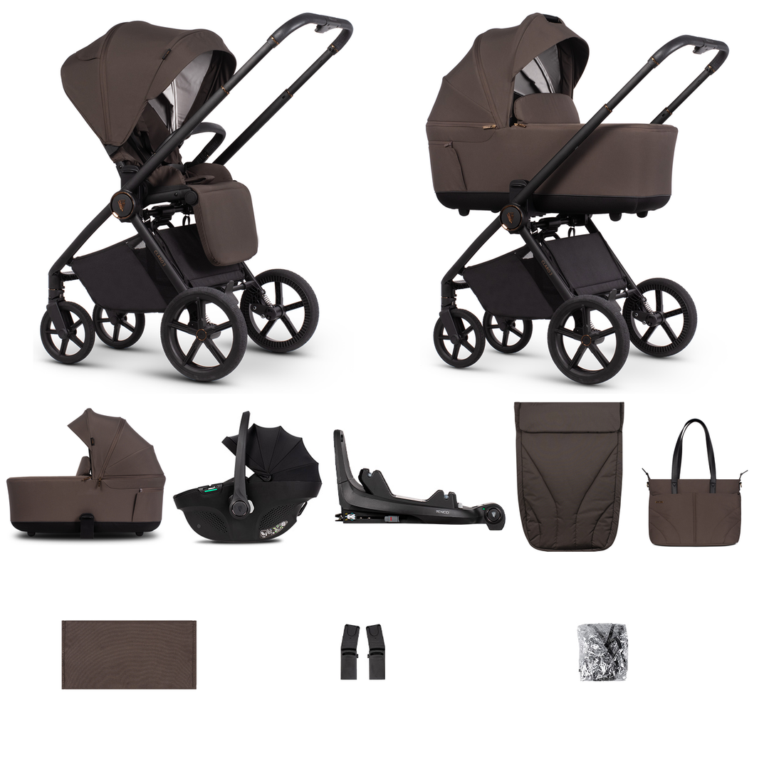 Venicci Claro 2 - 3 in 1 + Base Complete Travel System Bundle, Chocolate - complete bundle