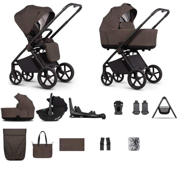 Venicci Claro 2 - 3 in 1 + Base Ultimate Travel System Bundle - 13 Piece, Chocolate - complete bundle