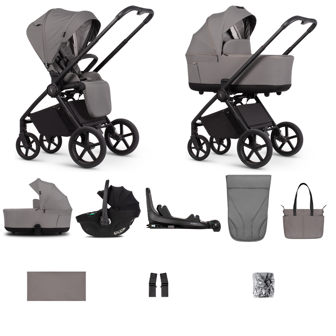 Venicci Claro 2 - 3 in 1 + Base Complete Travel System Bundle, Fog - complete bundle