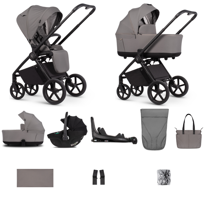 Venicci Claro 2 - 3 in 1 + Base Complete Travel System Bundle, Fog - complete bundle