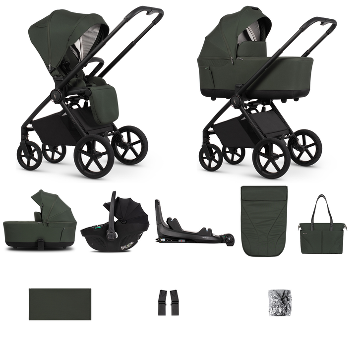 Venicci Claro 2 - 3 in 1 + Base Complete Travel System Bundle, Forest - complete bundle