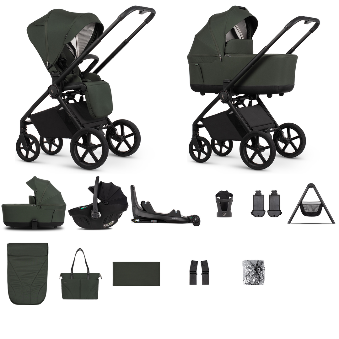 Venicci Claro 2 - 3 in 1 + Base Ultimate Travel System Bundle - 13 Piece, Forest - complete bundle