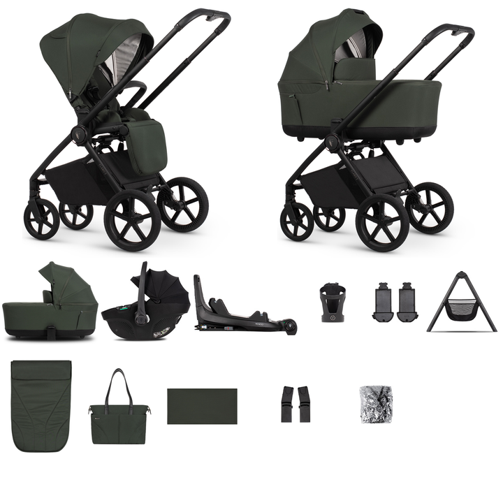 Venicci Claro 2 - 3 in 1 + Base Ultimate Travel System Bundle - 13 Piece, Forest - complete bundle