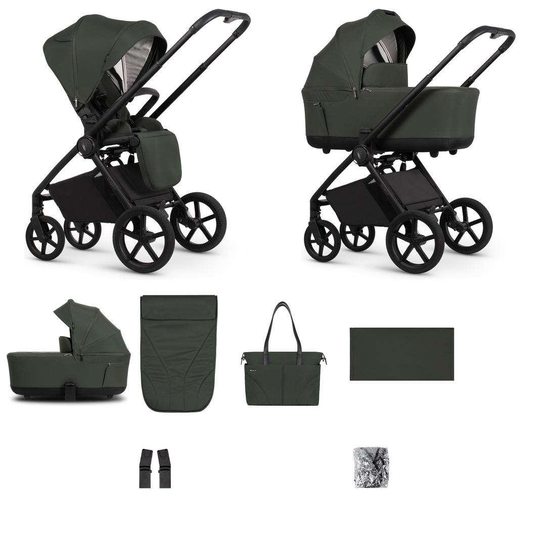 Venicci Claro 2 - 2 in 1 Pram - 8 Piece Bundle, Forest - complete bundle