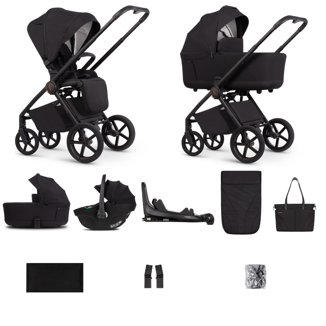 Venicci Claro 2 - 3 in 1 + Base Complete Travel System Bundle, Noir - complete bundle