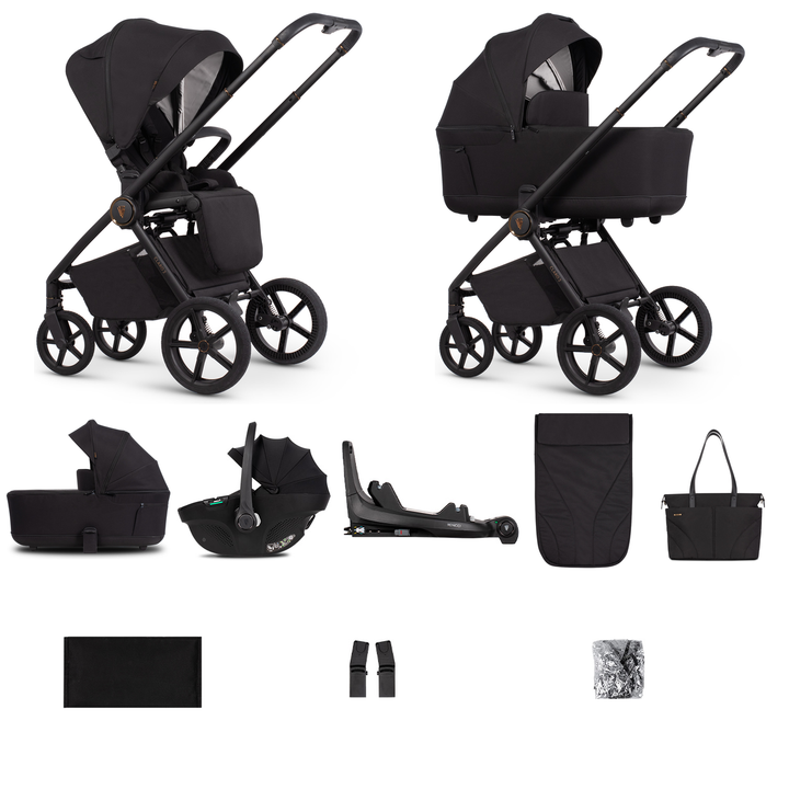 Venicci Claro 2 - 3 in 1 + Base Complete Travel System Bundle, Noir - complete bundle