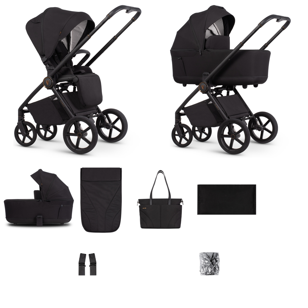 Venicci Claro 2 - 2 in 1 Pram - 8 Piece Bundle, Noir - complete bundle