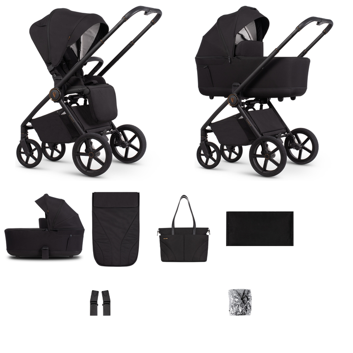 Venicci Claro 2 - 2 in 1 Pram - 8 Piece Bundle, Noir - complete bundle