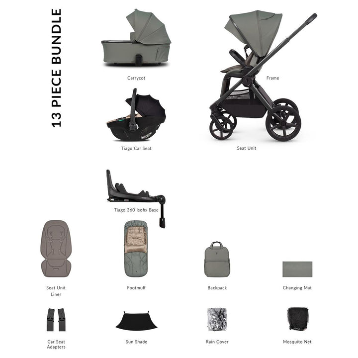 Venicci Upline 3 - 3 in 1 + Base Complete Travel System Bundle, Aloe