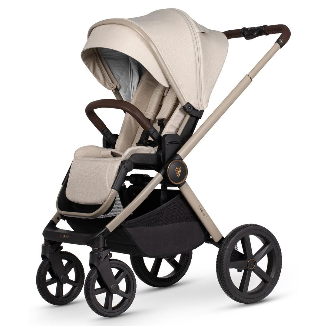 Venicci Upline 2 - 3 in 1 + Base Complete Travel System Bundle, Stone Beige