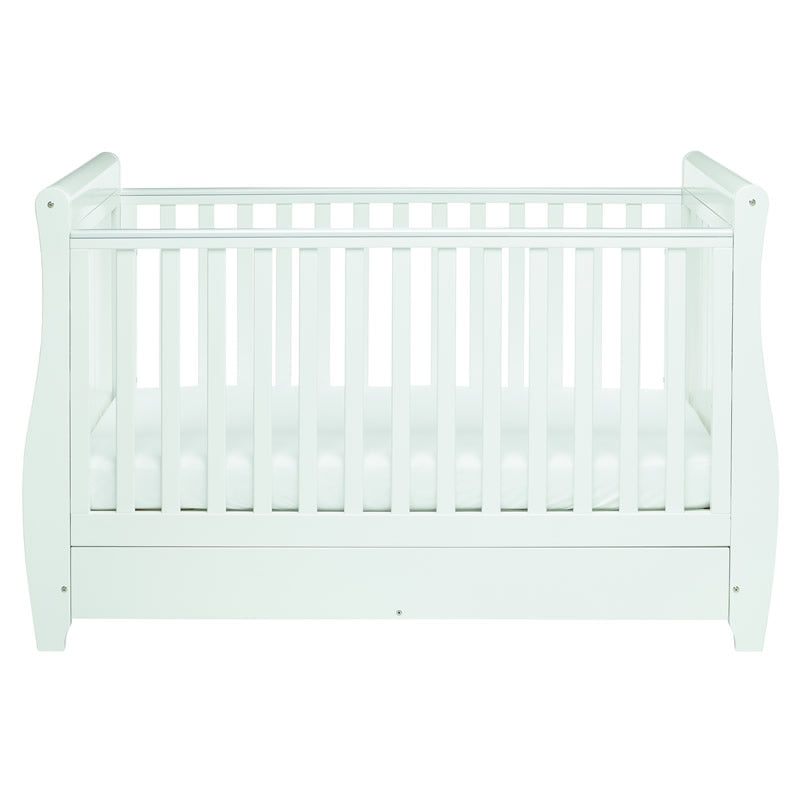 Babymore Stella Sleigh Drop Side Cot Bed, White
