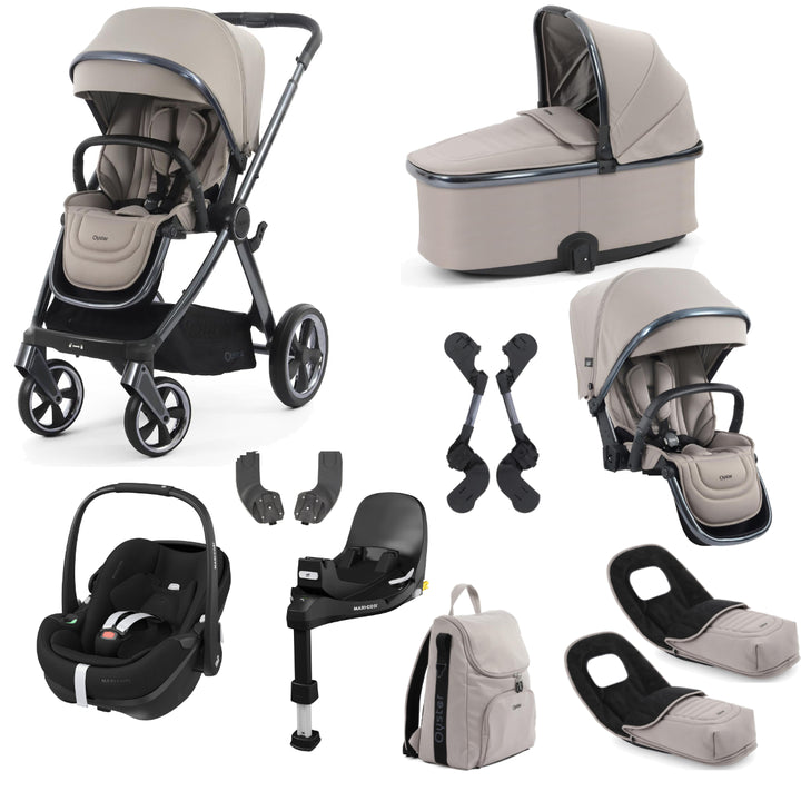 Babystyle Oyster 4 Tandem Pebble 360 Pro Travel System Bundle, Stone