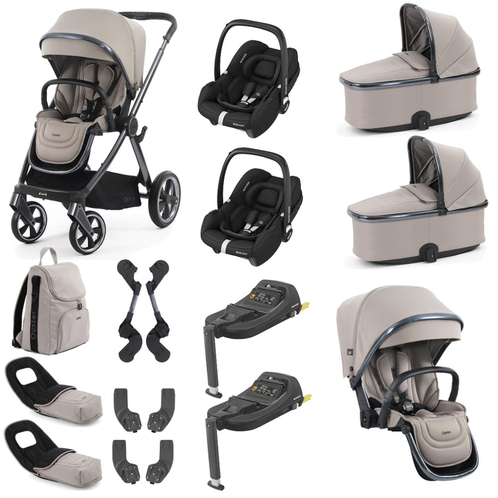 Babystyle Oyster 4 Twin Cabriofix i-Size Travel System Bundle, Stone
