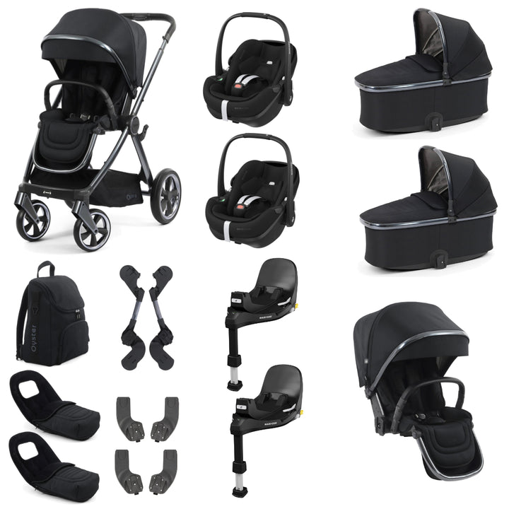 Babystyle Oyster 4 Twin Pebble 360 Pro Travel System Bundle, Carbonite