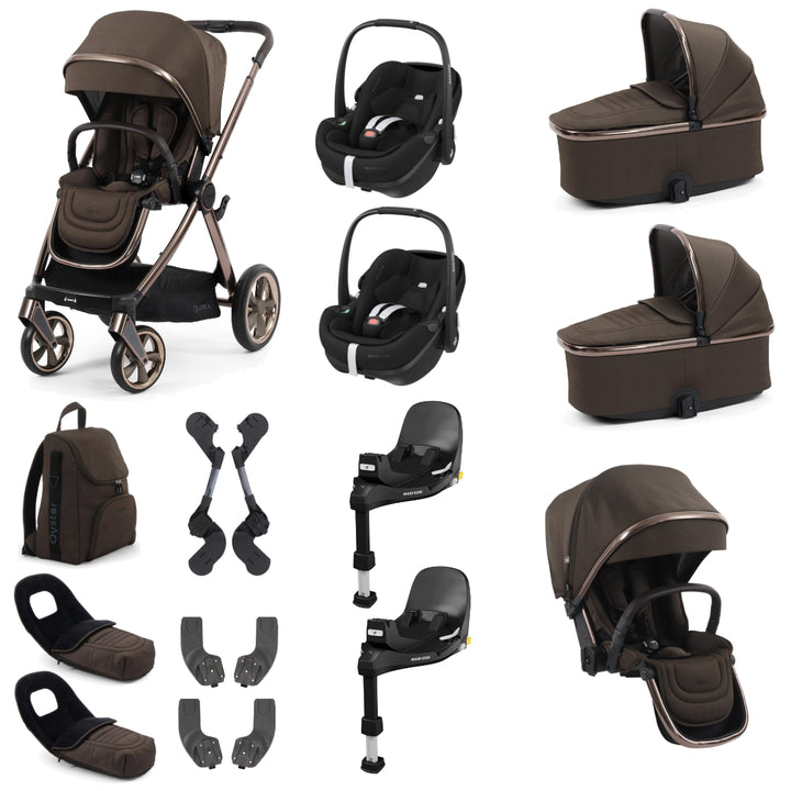 Babystyle Oyster 4 Twin Pebble 360 Pro Travel System Bundle, Chocolate Velvet