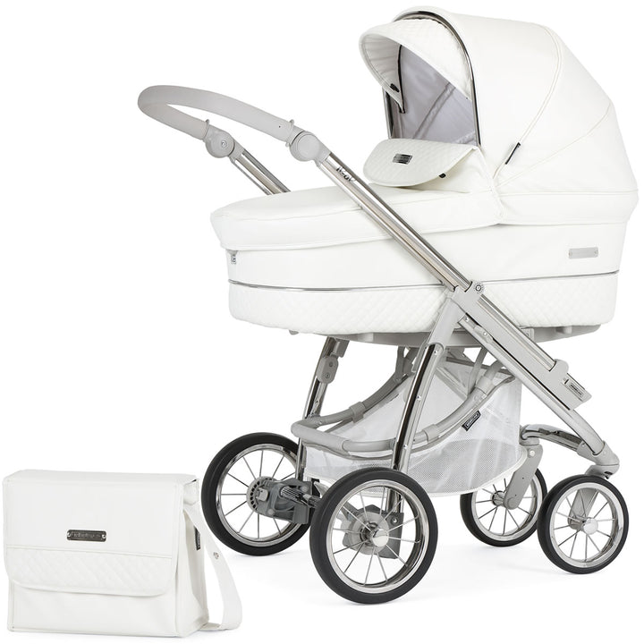 Bebecar Ip-Op Classic XL Duo 2 in 1 Pram + Raincover, FREE Changing Bag, White Delight