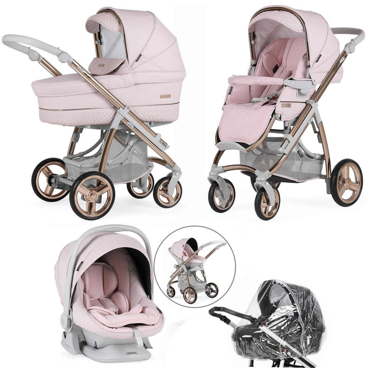 Bebecar Ip-Op Classic XL Trio 3 in 1 Travel System + Lie Flat Car Seat + FREE Changing Bag, Rose Blush