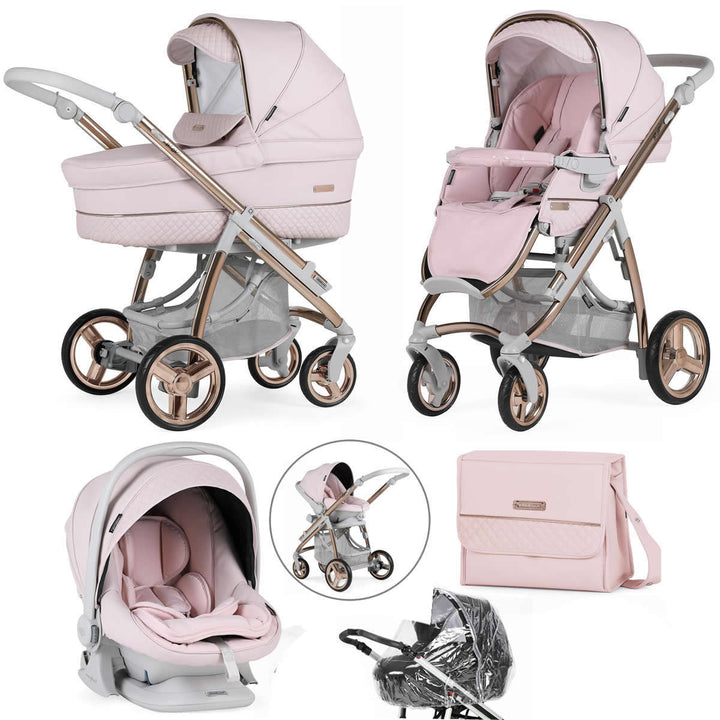 Bebecar Ip-Op Classic XL Trio 3 in 1 Travel System + Lie Flat Car Seat, FREE Changing Bag, Rose Blush