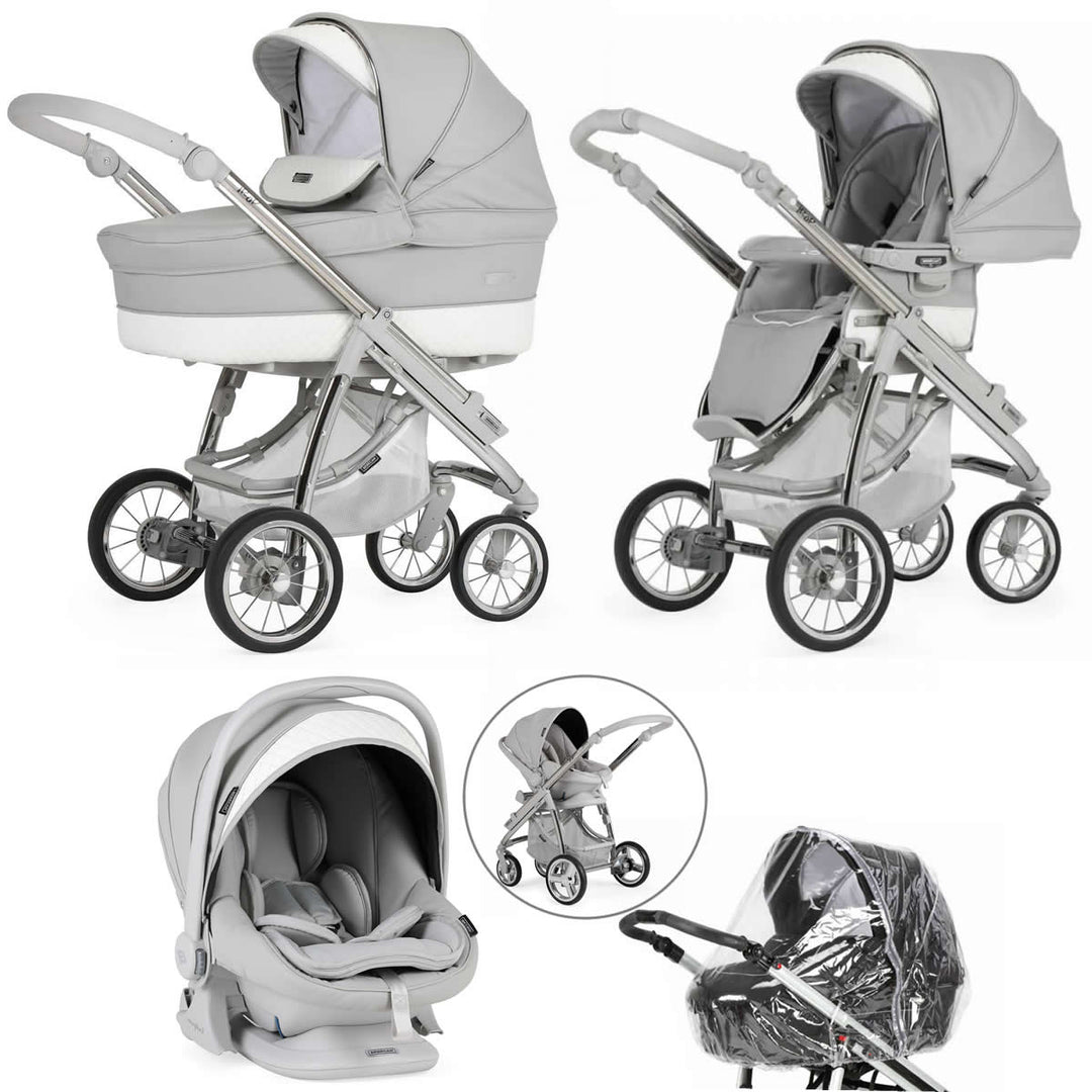 Bebecar Ip-Op Classic XL Trio 3 in 1 Travel System + Lie Flat Car Seat, Silver Grey