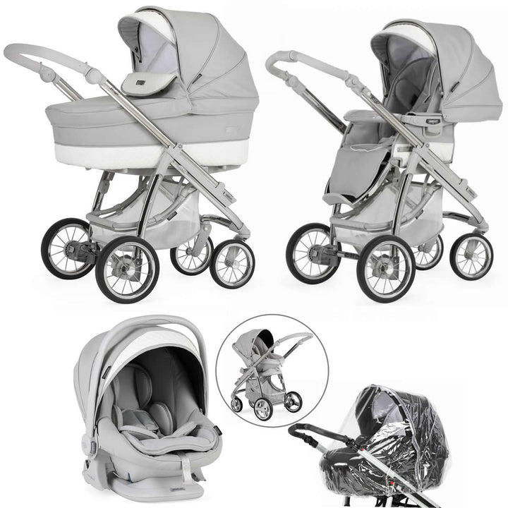 Bebecar Ip-Op Classic XL Trio 3 in 1 Travel System + Lie Flat Car Seat, Silver Grey