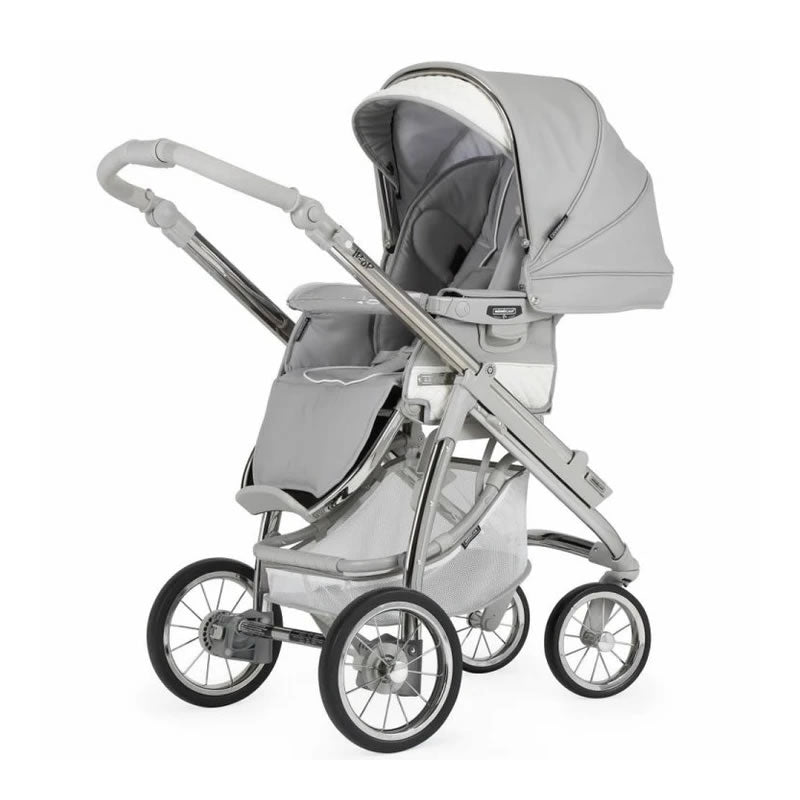 Bebecar Ip-Op Classic XL Duo 2 in 1 Pram + Raincover, FREE Changing Bag, Silver Grey