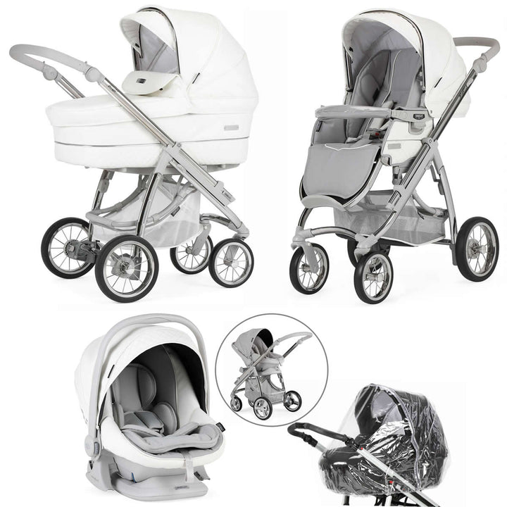Bebecar Ip-Op Classic XL Trio 3 in 1 Travel System + Lie Flat Car Seat + FREE Changing Bag, White Delight