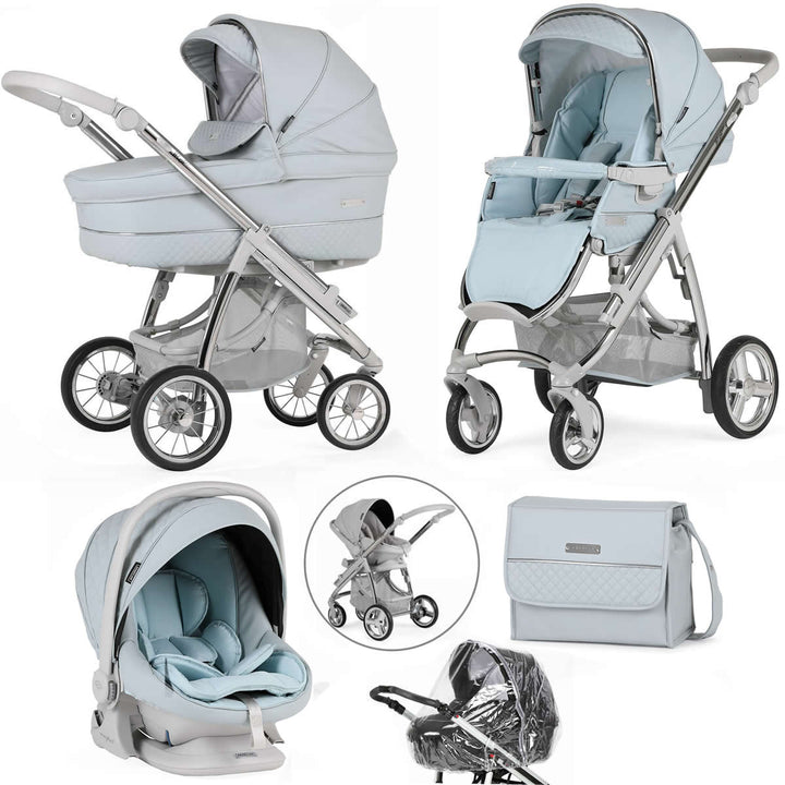 Bebecar Ip-Op Classic XL Trio 3 in 1 Travel System + Lie Flat Car Seat FREE Changing Bag, Baby Blue