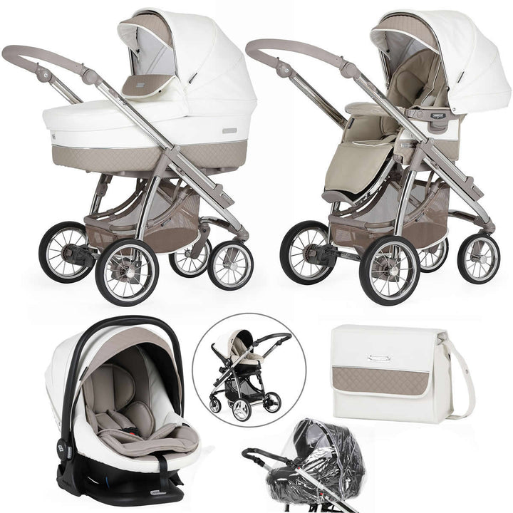 Bebecar Ip-Op Classic XL Trio 3 in 1 Travel System + Lie Flat Car Seat, FREE Changing Bag, Iced Mocha