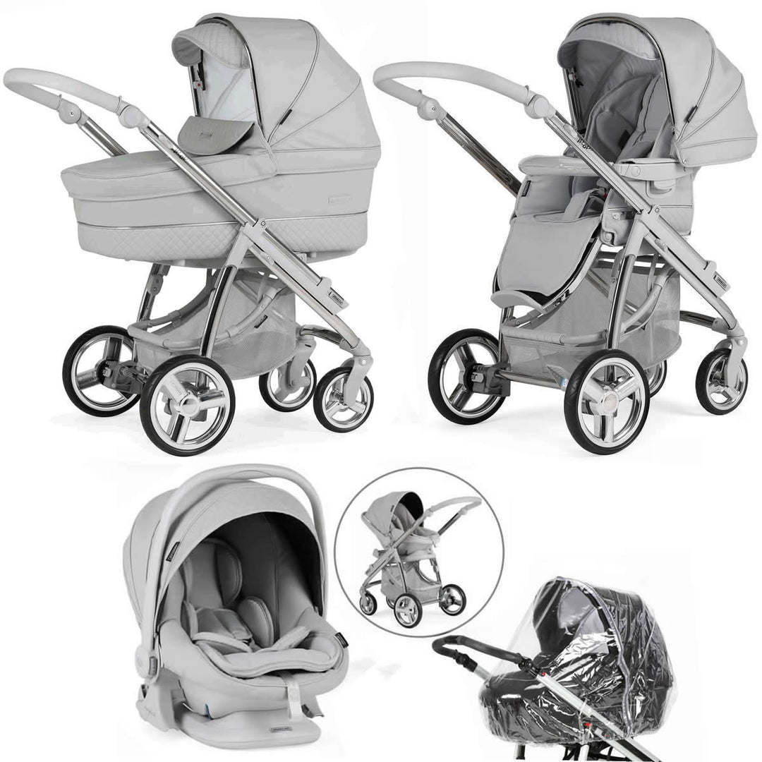 Bebecar Ip-Op Classic XL Trio 3 in 1 Travel System + Lie Flat Car Seat + FREE Changing Bag, Polished Pebble