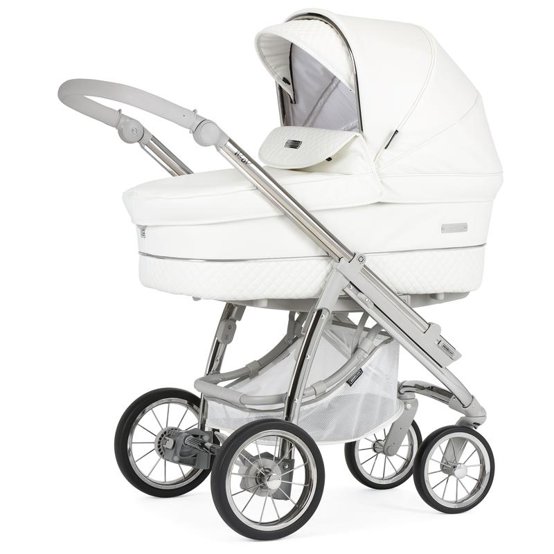 Bebecar Ip-Op Classic XL Trio 3 in 1 Travel System + Lie Flat Car Seat, FREE Changing Bag, White Delight