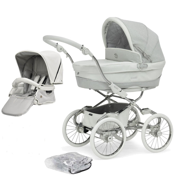 Bebecar Prive Stylo Class+ 2 in 1 Pram + Raincover + FREE Changing Bag, White Sparkle