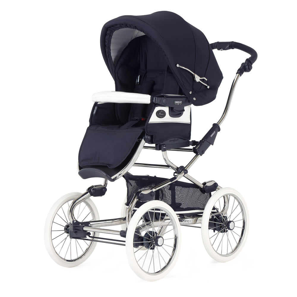 Bebecar Stylo Class+ Classic Pram + Lie Flat Car Seat Travel System + Raincover, Oxford Blue