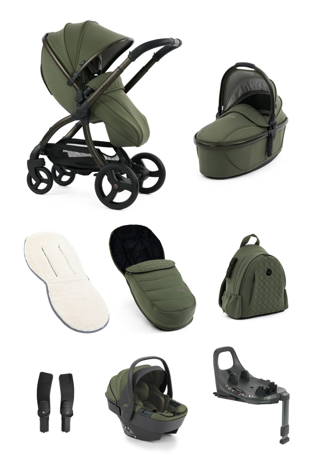 egg 3 Luxury Shell 360 i-Size Travel System Bundle Sage