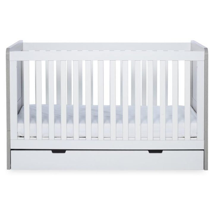 Ickle Bubba Pembrey Cot Bed & Under Drawer, Ash Grey & White