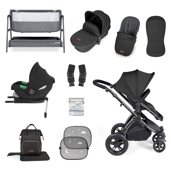 Ickle Bubba Stomp Luxe i-Size Cirrus Travel System & Home 14 Piece Bundle, Midnight/Black